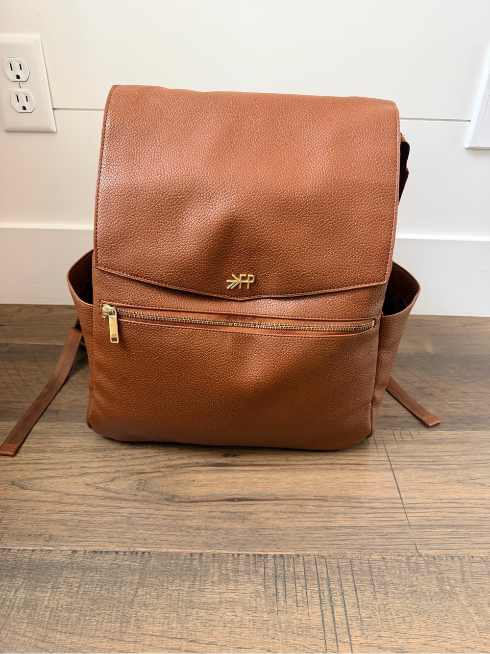 Freshly Picked Cognac Pebbled Leather Diaper Backpack